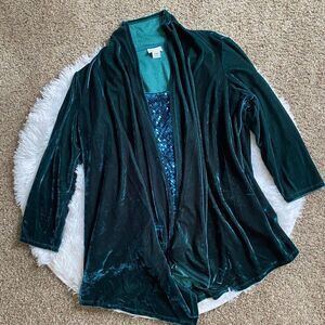 Jaclyn Smith Velour Sequin Top Emerald Green Womens Size XL
